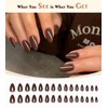 Morily Press on Nails Almond, Dark Brown Short Fake Nails with Designs Reusable Acrylic False Nails Glossy Full Cover Stick on Nails for Women