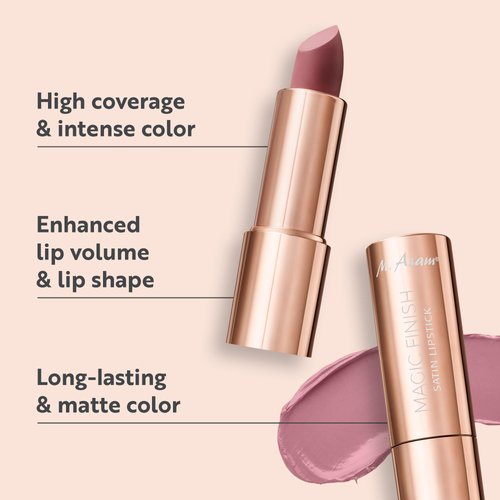 M. Asam Magic Finish Satin Lipstick (0.14 Oz) in a romantic Rosewood Shade, Long-lasting, Silky matte finish without drying out, creamy texture nourishes with Hyaluronic Acid
