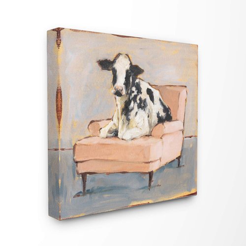 Stupell Industries Sweet Baby Calf on a Pink Couch Neutral Painting Canvas Wall Art, 17 x 17, Multi-Color