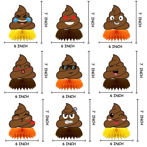FANOST Funny Poop Emoji Party Decorations Table Centerpieces, 9 Pcs Cute Poop Honeycomb Centerpieces for Adults Kids Birthday Party Decorations, Retired 50th 60th 80th Party Favors Decor Supplies