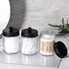 3 Pack Apothecary Jar Canisters Bathroom Vanity Organizer - Qtip Holder Storage Organizer Set Countertop Canister with Stainless Steel Lids &Cute Stickers for Qtips,Cotton Swabs,Makeup Sponges,Floss