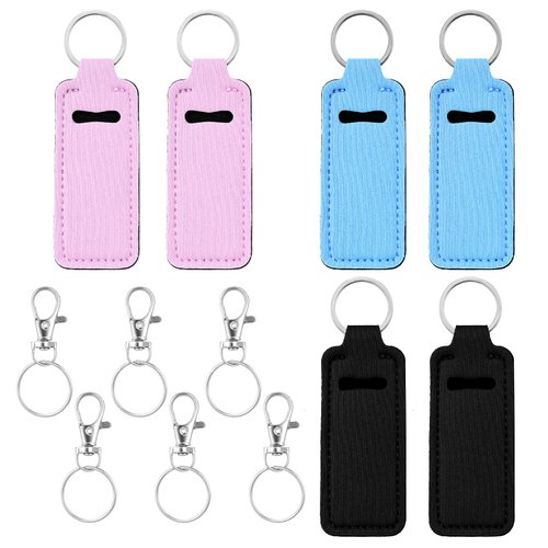 InnoHHustle 6 Pcs Chapsticks Holder Keychain Stocking Stuffers for Women Lip balm Holder Lipstick Sleeve Pouch Lip Gloss Holder With Hook Elastic Lip Balm Holster (Pink, Blue, Black)