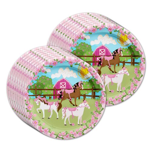 Lovely Pink Horse Birthday Party Supplies Set Plates Napkins Cups Tableware Kit for 16