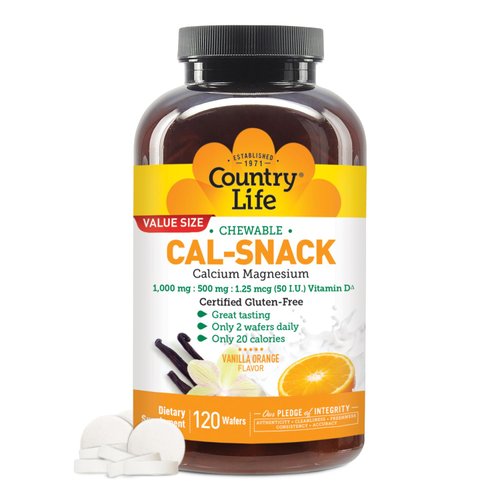 Country Life Cal-Snack - Chewable Calcium Magnesium Supplement wafers with Vitamin D3, Easy to Di...