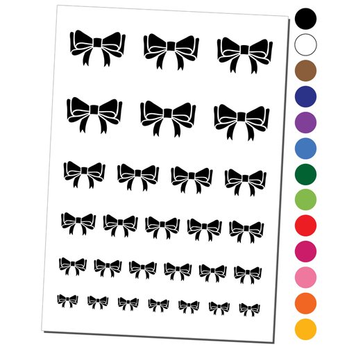 Cute Hair Bow Tie Temporary Tattoo Water Resistant Fake Body Art Set Collection - Red (One Sheet)