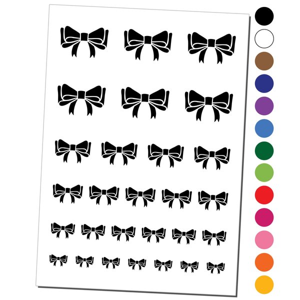 Cute Hair Bow Tie Temporary Tattoo Water Resistant Fake Body Art Set Collection - Red (One Sheet)