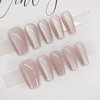 Press on Nails Medium Ballet Shaped Spar Cat Eye False Nails Nude Pink Design Cat Eye Fake Nails Artificial Acrylic Nails Full Cover Glossy Reusable Coffin Nails Glue on Nails for Women 24Pcs