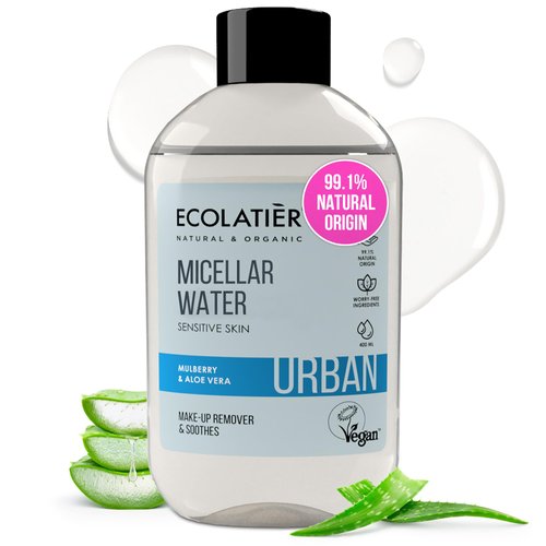 ECOLATIÈR Natural Micellar Water Sensitive Skin, Vegan Makeup Remover, Hydrating Facial Cleanser with 99.1% Natural Ingredients, Micellar Cleansing Water for All Skin Types - 13.5 Fl Oz / 400ml