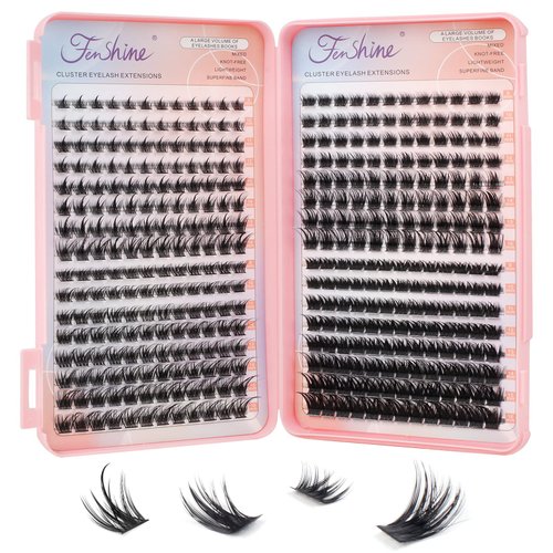 Cluster Lashes Extensions, 144Pcs Individual Lashes Wide Stem D Curl 14mm Length DIY Eyelash Extension Individual Soft False Lashes for Personal Use at Home