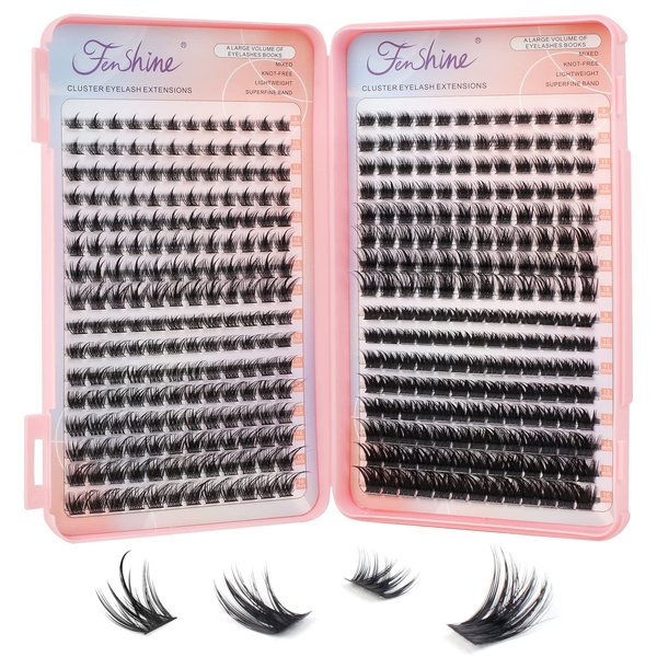 Cluster Lashes Extensions, 144Pcs Individual Lashes Wide Stem D Curl 14mm Length DIY Eyelash Extension Individual Soft False Lashes for Personal Use at Home