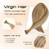MioYio I Tip Hair Extensions Human Hair 30G/Pack Virgin Hair Itip Human Hair Extensions #P7/60A Pre Bonded I Tip Real Hair Extensions Long Straight Chocolate Brown to Caramel Blonde 20Inch