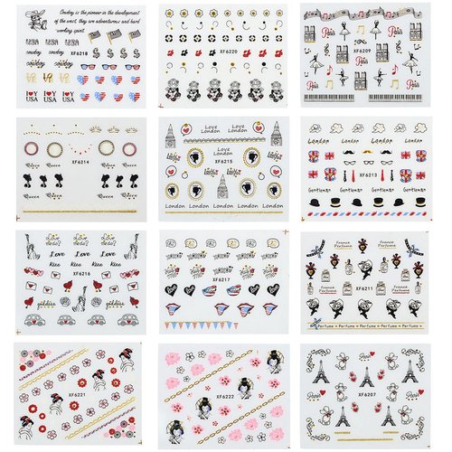 ALLYDREW 24 Sheets Globetrotter Nail Stickers Nail Art Paris Nail Stickers Patriotic Nails