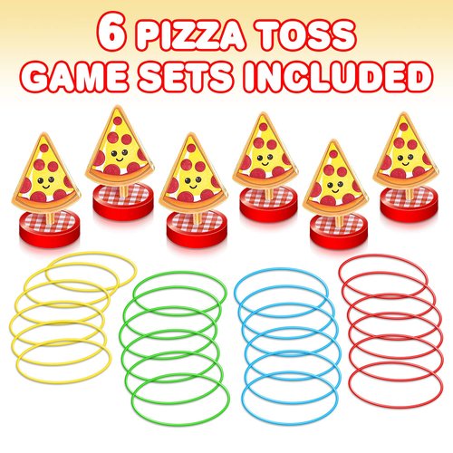 Gamie Pizza Ring Toss Games for Kids, Set of 6, Mini Desktop Ring Tossing Games with Pizza Stand and 4 Rings, Carnival Birthday Party Favors, Goodie Bag Fillers, Fun Indoor Toys for Boys and Girls