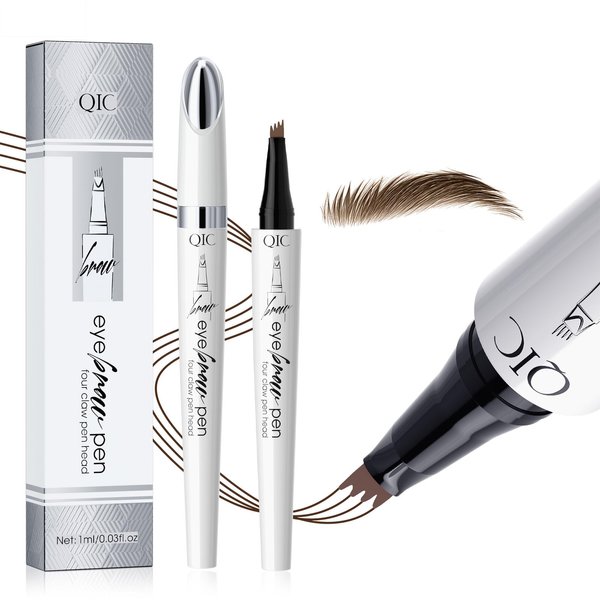 Upgraded Microblading Eyebrow Pen, 4-Fork-Tip Magical Eyebrow Pencil, 3D Eye Brow Pencil for Natural Hair-Like Brows Makeup, Waterproof & Long-Lasting Stay on All Day (Light Brown)