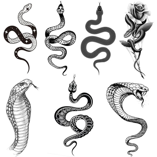 Tazimi Snake Temporary Tattoos,6 Sheets Black Snake Tattoos For Women Men, Body Art Decorations Black Fake Tattoos Stickers.