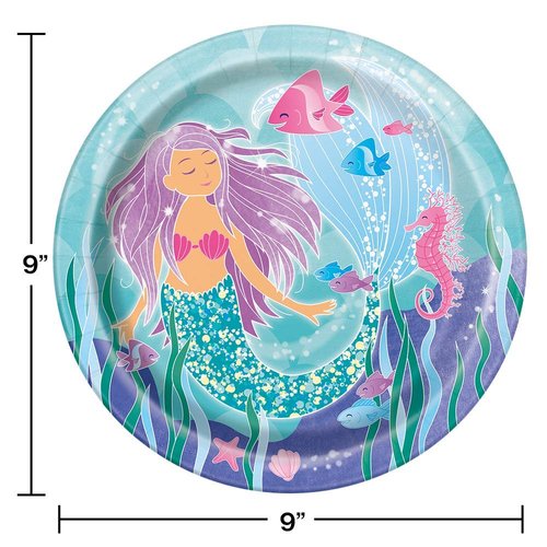 Mermaid Happy Birthday Plates & Napkins Party Supplies - 9" Happy Birthday Party Plates for Lunch Serves 16 - Birthday Paper Plates & Napkin Set