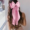 3 Pieces Silky Satin Hair Bow Larg Hair Bows Hair Clips for Women Soft Ribbon Hair Barrettes Plain Color Bowknot with Long Tail French Barrettes for Girls (Tibetan blue, Khaki, Pink)