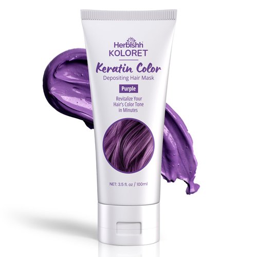 Herbishh Koloret Keratin Color Depositing Hair Mask – 2-in-1 Deep Conditioner for Vibrant Refreshed Hair, Ideal for Dry Damaged Hair, Salon-Worthy Shine at Home, All Hair Types, Purple, 3.5 fl. Oz