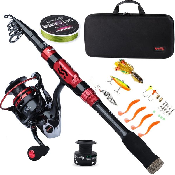 Sougayilang Telescopic Fishing Rod Combos with Protable Fishing Pole Spinning Reels Fishing Carrier Bag for Travel Saltwater Freshwater Fishing(2.1M/6.89FT)