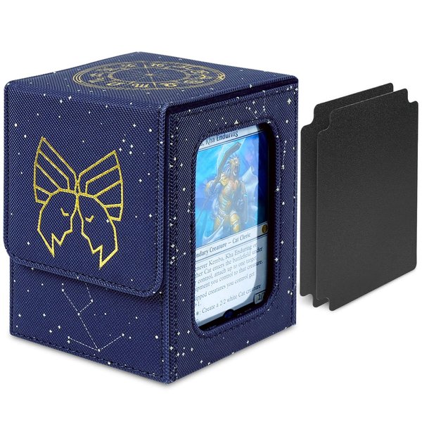 Venssu MTG Deck Box for Commander Display,Card Deck Box Fits 100 Double Sleeved Cards, Deck Box TCG with 2 Dividers and 1 Toploader (Gemini)