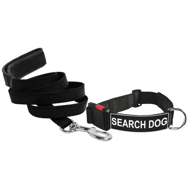 Dean & Tyler Search Dog 18 by 21-Inch Patch Collar with 6-Feet Stainless Steel Snap Padded Puppy Leash, Small, Black