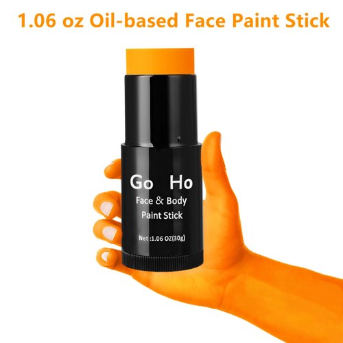 Go Ho Cream-Blendable Orange Face Paint Stick (1.06 Oz),Orange Full Body Paint Makeup Stick for Adults Children Halloween Cosplay SFX Makeup,Waterproof Orange Eye Black Stick