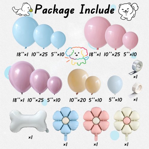 Blue Balloon Arch Kit for Paw Dog Birthday Party Decorations, 154Pcs Pink Blue Purple Apricot Bone Foil Balloons Garland for Boys Girls Blue Theme Puppy Dog Baby Shower Party Supplies