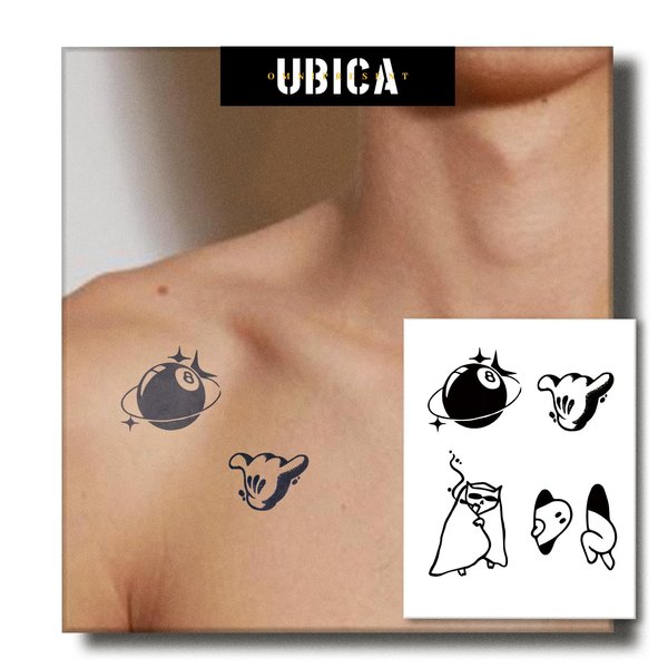 UBICA Temporary Tattoos Adult, 2 Sheets Fake Tattoos, Realistic And Long-Lasting Non-Reflective, Waterproof For 1-2 Weeks, Fun Icon Set Tattoo Stickers 3.8X4.4in