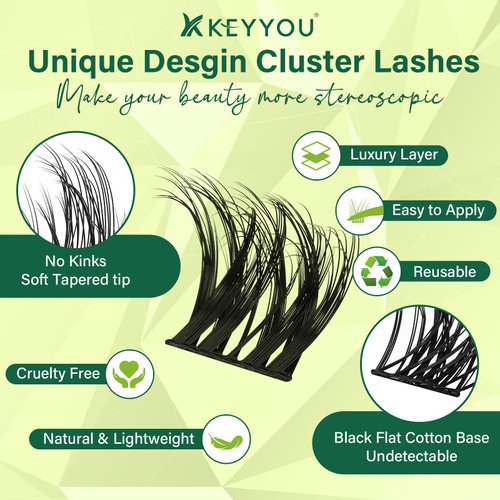 Lash Clusters 3D Effect Eyelash Clusters KEYYOU 144pcs D Curl 8-18MIX Wispy Lashes Fluffy Cluster Lashes Natural Soft DIY Lash Extension(Elixir-D-MIX)