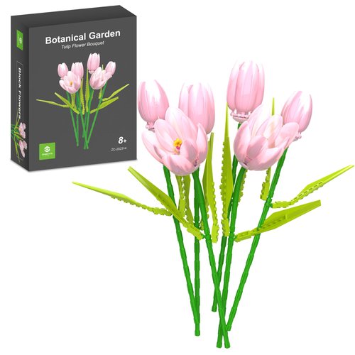 ZONECYTD Flower Bouquet Building Toy Set Tulips, Botanical Building Blocks for Adults Home Office Decor Pink Color