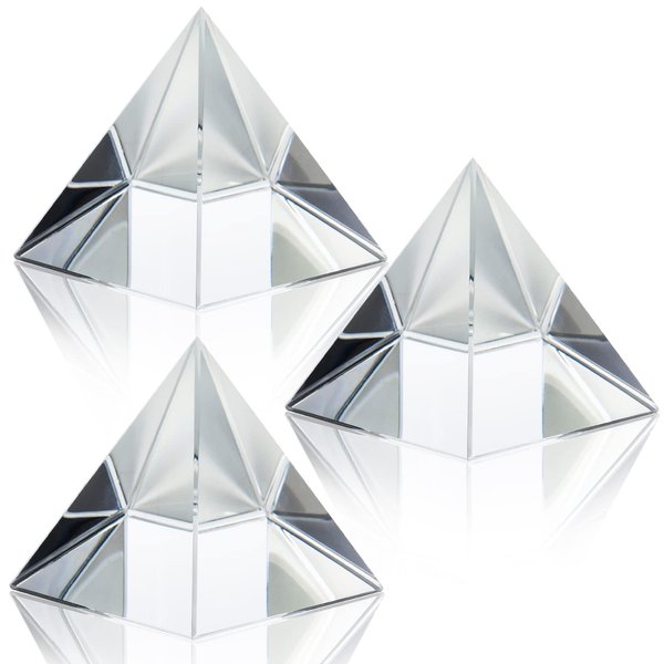 ZEAYEA 3 Pack Clear Crystal Pyramid, 2.4" Crystal Pyramid Prism, Glass Paperweight Pyramid Desk Ornament for Photography, Meditation, Home Office Decor, Gift, Crystal Pyramid Collectible