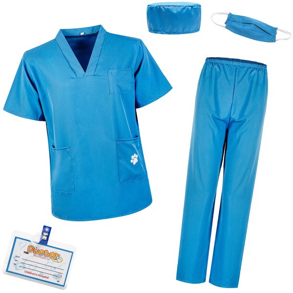 S3XY-FIV5 Kids Nurse Costume Doctor Costume Dentist Costume For Kids Play House Pretend Play Dress Up Party Blue 3-4 yrs 110cm