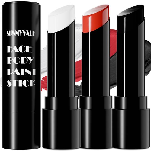 SUNNYVALE Halloween Clown Black White Red Face Body Paint Stick Cream,Eye Black for Sport, Hypoallergenic Foundation for Skeleton Vampire Skull Cosplay Special Effects Costume SFX Halloween Makeup Kit