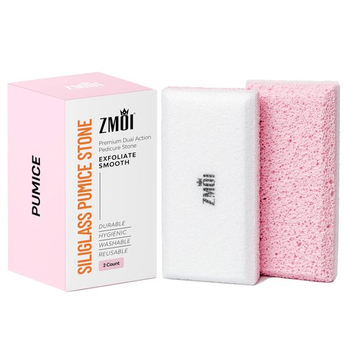 ZMOI Glass Pumice Stone Callus Remover for Feet, Elbows, Hands, and Knees, Spain Made - 2 in 1 Pedicure Exfoliator and Scrubber for Rough, Hard Skin (Pink Color)