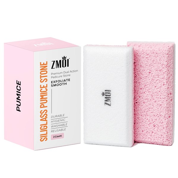 ZMOI Glass Pumice Stone Callus Remover for Feet, Elbows, Hands, and Knees, Spain Made - 2 in 1 Pedicure Exfoliator and Scrubber for Rough, Hard Skin (Pink Color)