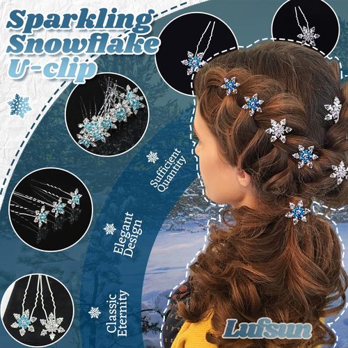 8 Pcs Snowflake Hair Clips Winter Christmas Crystals Snowflake U-Shape Pins Hair Accessories for Women Girl Bridal Wedding Party Rhinestone Hair Clips (Blue, Silver)