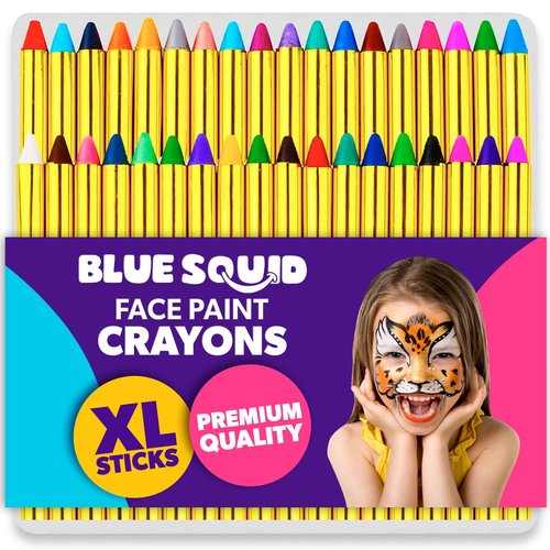 Blue Squid Face Paint Crayons for Kids - 42pcs XL Non-Toxic, Washable Body Paint Crayons - Our Face Painting Kit Makeup Sticks are Easy to Use, Safe for Sensitive Skin and Perfect for a Kids Party