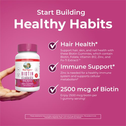 MaryRuth's Biotin Gummies | Sugar Free | Vegan | Non-GMO | 2,500 mcg Biotin Supplement | Hair Skin and Nails Vitamins | Hair Growth Vitamins | Hair Growth Supplement | 60 Count
