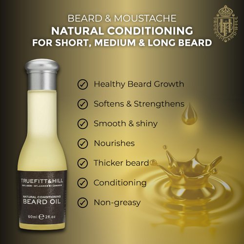 Truefitt & Hill Beard Oil, Packed with Essential Oils for Glide, Moisturizing, Healing, and Conditioning, Apply to Damp Skin, Essential for Comfortable Shave - 2 oz.