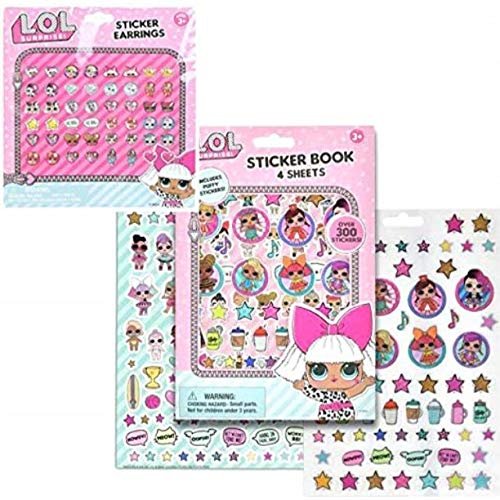 Pink LOL Dolls Sticker Set: Earring Stickers (24 Pairs) & Stickers Book (4 Sheets, Includes Puffy Stickers)