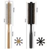 2 Pieces Thick Hair Comb Set: Blow Drying Round Brush for Short Hair Styling and Detangling Massage Comb (Black, Wood Color)