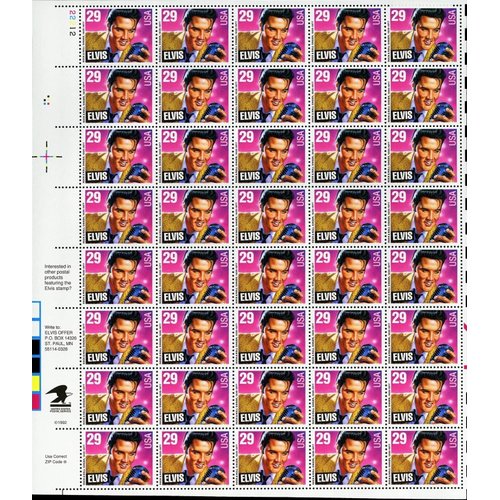 USPS Elvis Presley (Sheet of 40) 29 Cent Postage Stamps 1993 Scott #2721