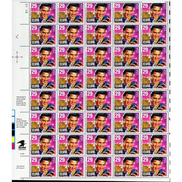 USPS Elvis Presley (Sheet of 40) 29 Cent Postage Stamps 1993 Scott #2721