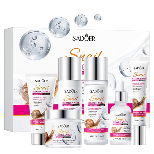Collagen Skin Care Set,Travel Essentials Cleanser,Toner,Lotion,Eye Cream,Serum,Face Cream for Hyd...