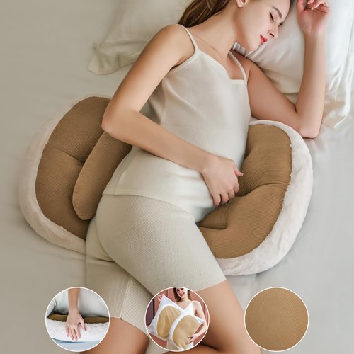 pobopobo Pregnancy Pillow for Sleeping,Comfortable Faux Fur Luxury Maternity Pillow Support for Pregnant Women, Pregnancy Pillows with Laundry Bag, Maternity Pillows for Hip Pain(Coffee)