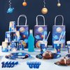 DECORLIFE Space Themed Party Supplies Serve 24, Outer Space Party Decorations for Boys, Planet Plates Napkins Forks for Space Solar System Birthday, Total 96 PCS