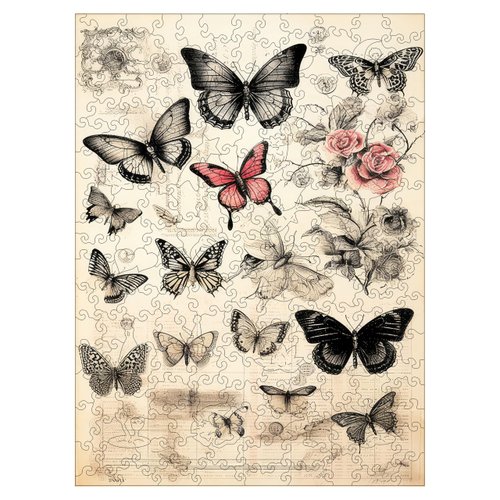 Vintage Butterfly Wooden Puzzle for Adults 200 Pieces Children's Puzzle Wood Adult Animal Shape Puzzle Birthday Christmas Family Game