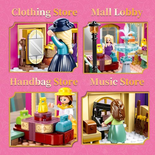 Sluban 6-12 Girl Friends Fashion Shop Building Sets, Princess Shopping Mall Store House Kits with a Horse Car, 7 Doll Minifigures, Compatible with Lego, Birthday Thanksgiving Girls 6-12 Gifts