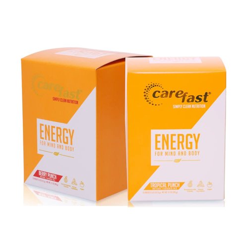 Carefast Natural Energy Powder Drink Mix - Tropical Punch - 15 Servings - Sugar Free Keto Electrolyte Packets with Caffeine, Vitamins & Minerals, Amino Acids. Promotes Focus & Healthy Endurance Boost