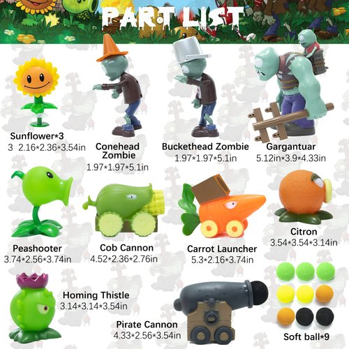 Maikerry Plants and Zombies Figurines 12pcs PVZ Action Figures Set Game Great Birthday Gifts for Boys and Girls -with Waterproof Battlefield Map